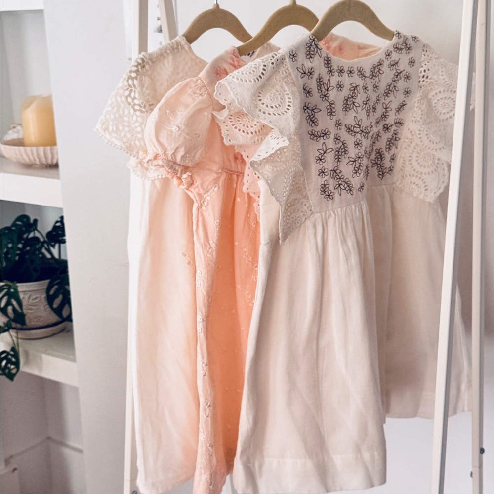 Zara Girls Pink and Cream Embroidered Dresses - Picture 2 of 16